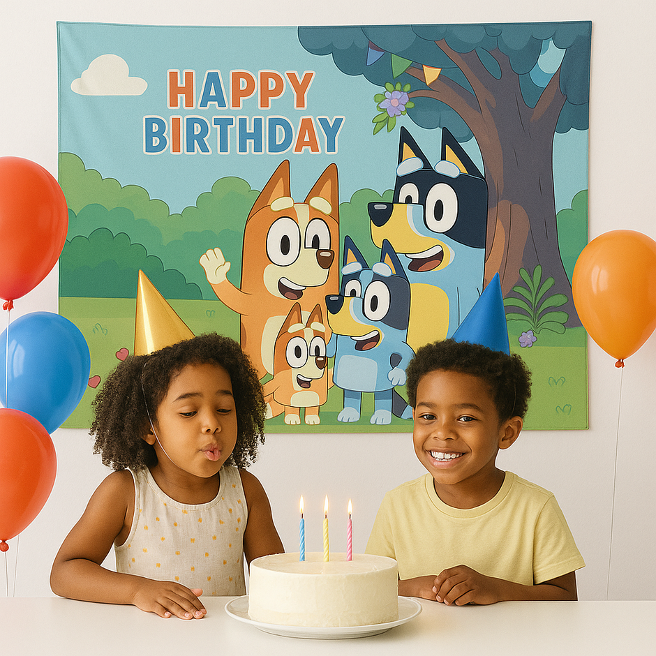 i-emporium Bluey Birthday Party Backdrop 5x3Ft Reusable 3D Print Vinyl