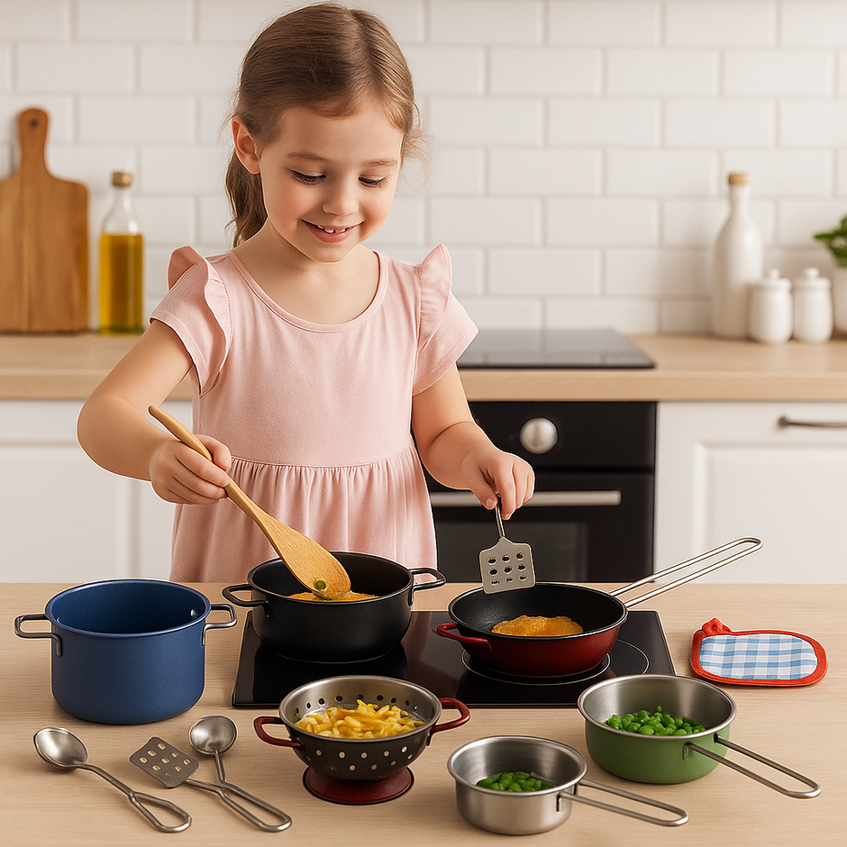 i-emporium Kids Kitchen Play Set - 11 Piece Metal Cookware Toy Set for Kids