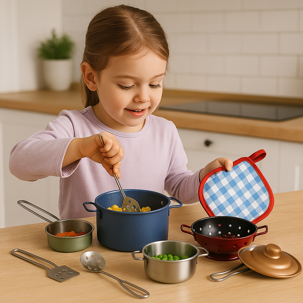 i-emporium Kids Kitchen Play Set - 11 Piece Metal Cookware Toy Set for Kids