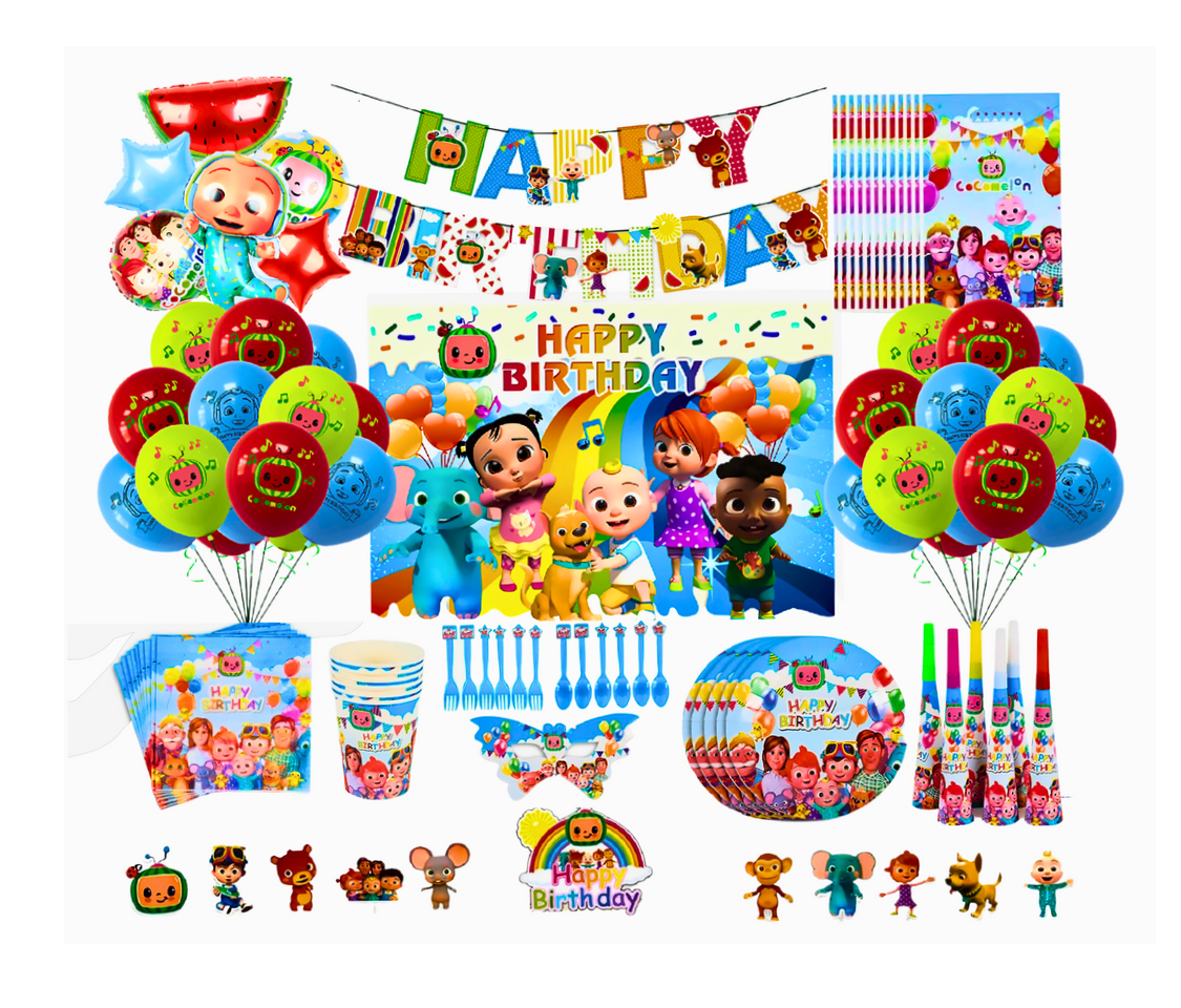 i-emporium Cocomelon Birthday Party Kit – Complete 167-Piece Set for 12 Guests
