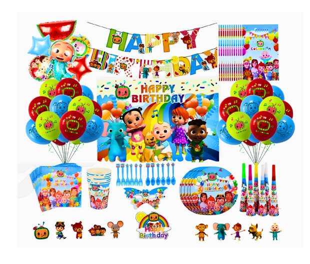 i-emporium Cocomelon Birthday Party Kit – Complete 167-Piece Set for 12 Guests