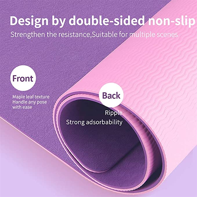 i-emporium TPE Yoga Mat - Exercise Fitness Mat with Timer and Phone Holder - Non-Slip - Purple, Pink
