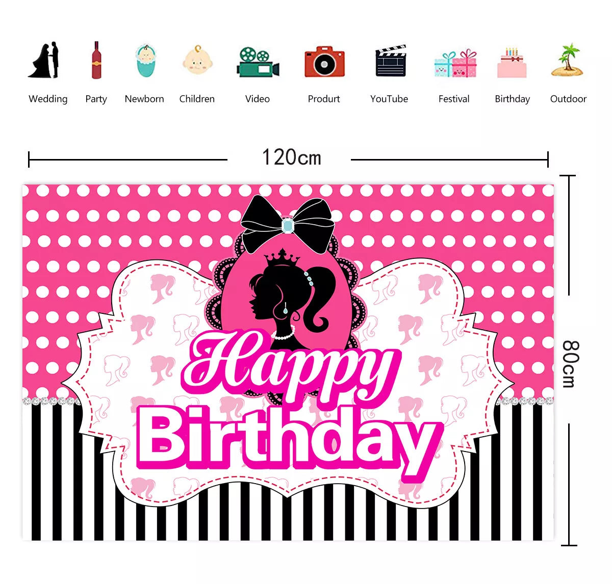 i-emporium Pink Backdrop for Girls - Happy Birthday Barbie Theme - Princess Theme