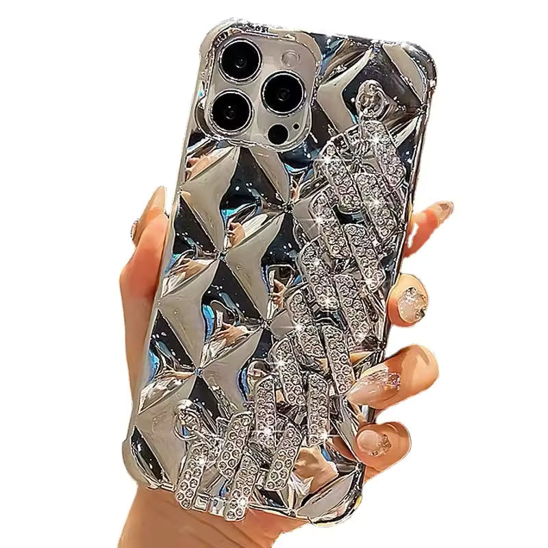 i-emporium iPhone Glitter Diamond Case with Wrist Strap Loop – Bling Rhinestone Sparkle Silver