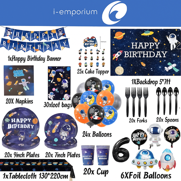 i-emporium Space Theme Birthday Party Decoration Pack 208-Pieces