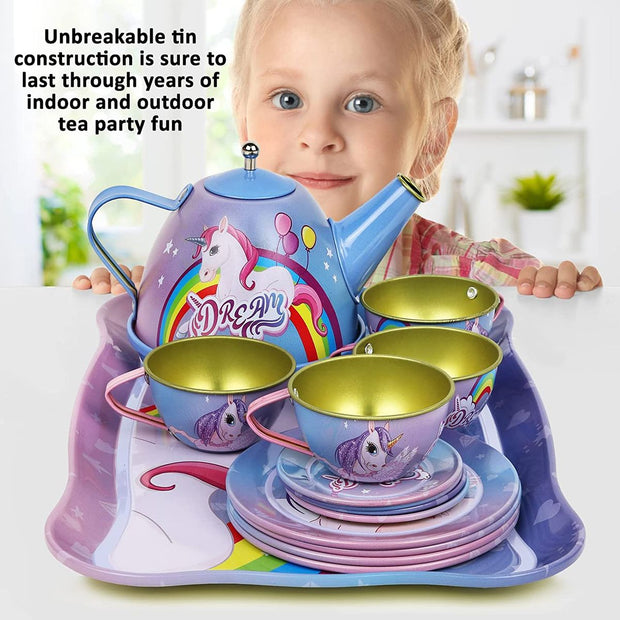 i-emporium Stainless Steel Unicorn Set for Tea Party Kids Kitchen Pretend Play
