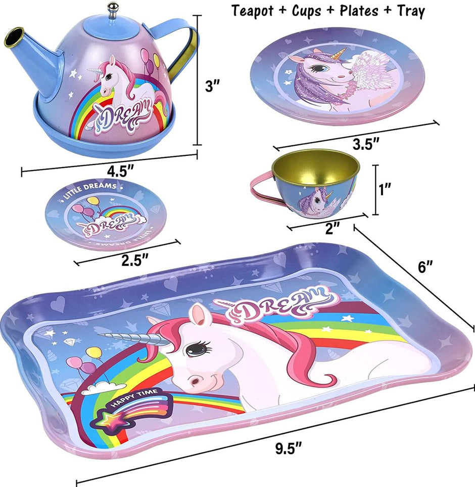 i-emporium Stainless Steel Unicorn Set for Tea Party Kids Kitchen Pretend Play