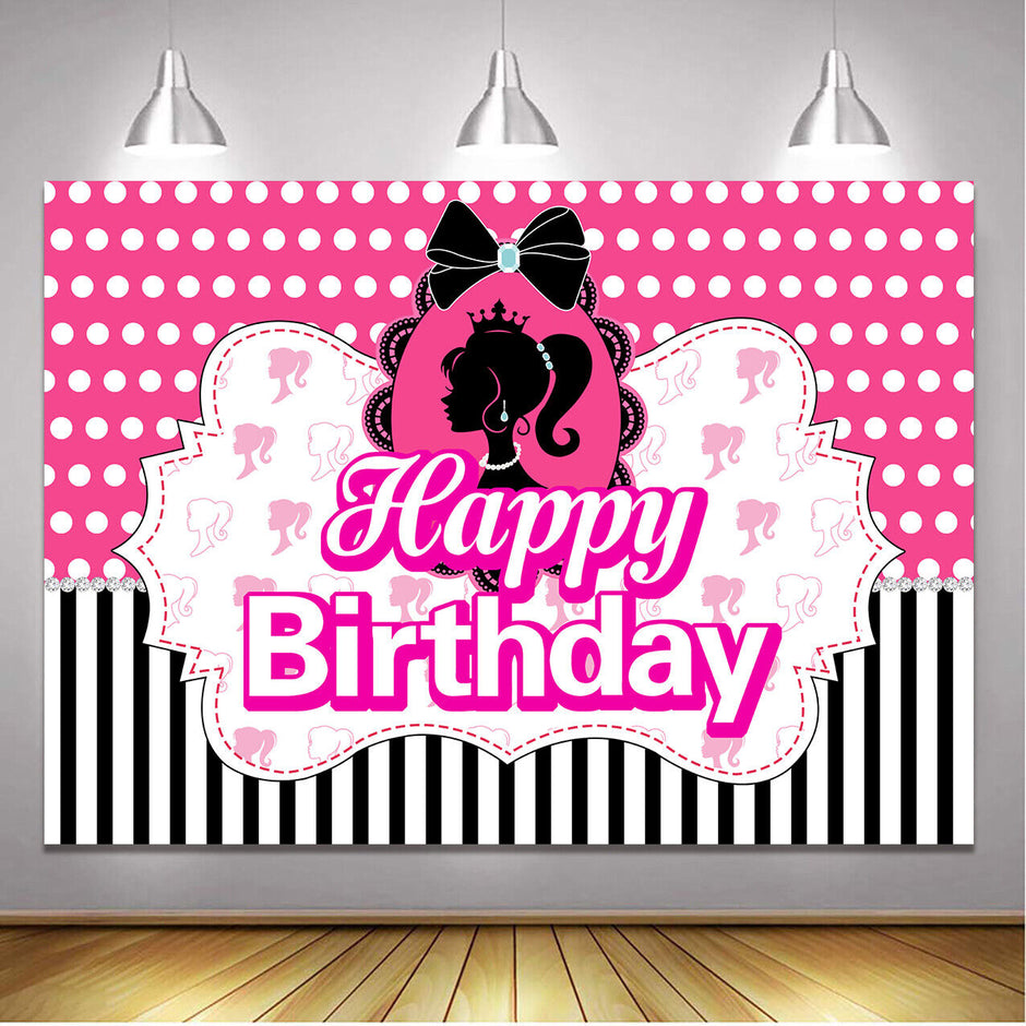 i-emporium Pink Backdrop for Girls - Happy Birthday Barbie Theme - Princess Theme