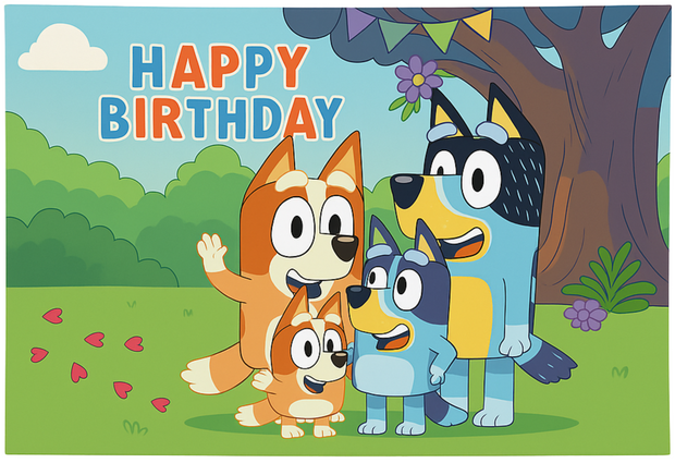 i-emporium Bluey Birthday Party Backdrop 5x3Ft Reusable 3D Print Vinyl