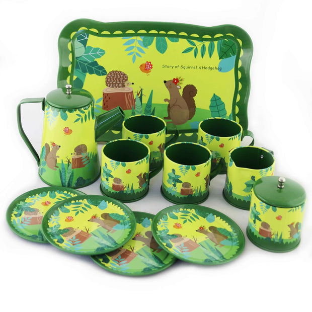 i-emporium Kids Pretend Play Green Tea Set 15-Piece Kitchen Toys