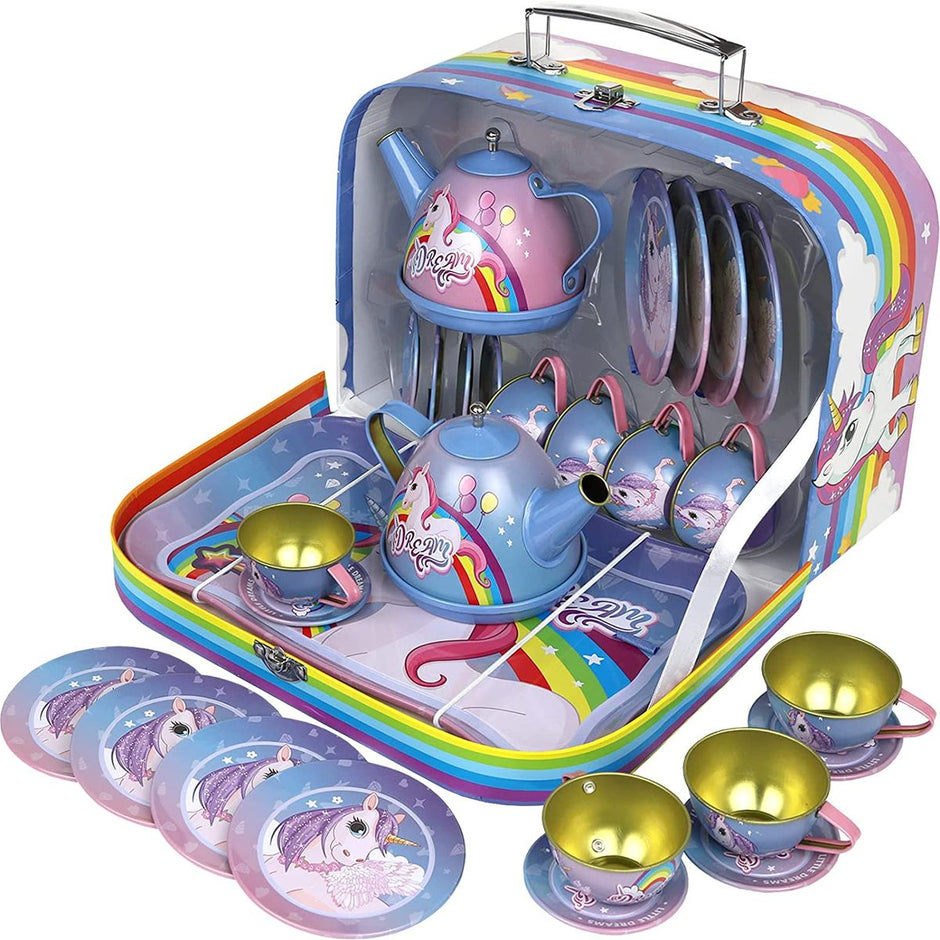 i-emporium Stainless Steel Unicorn Set for Tea Party Kids Kitchen Pretend Play