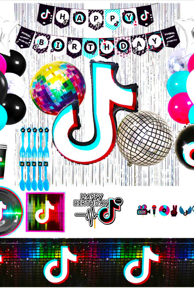 i-emporium 136 Pieces TikTok | Music Birthday Party Supplies Decorations