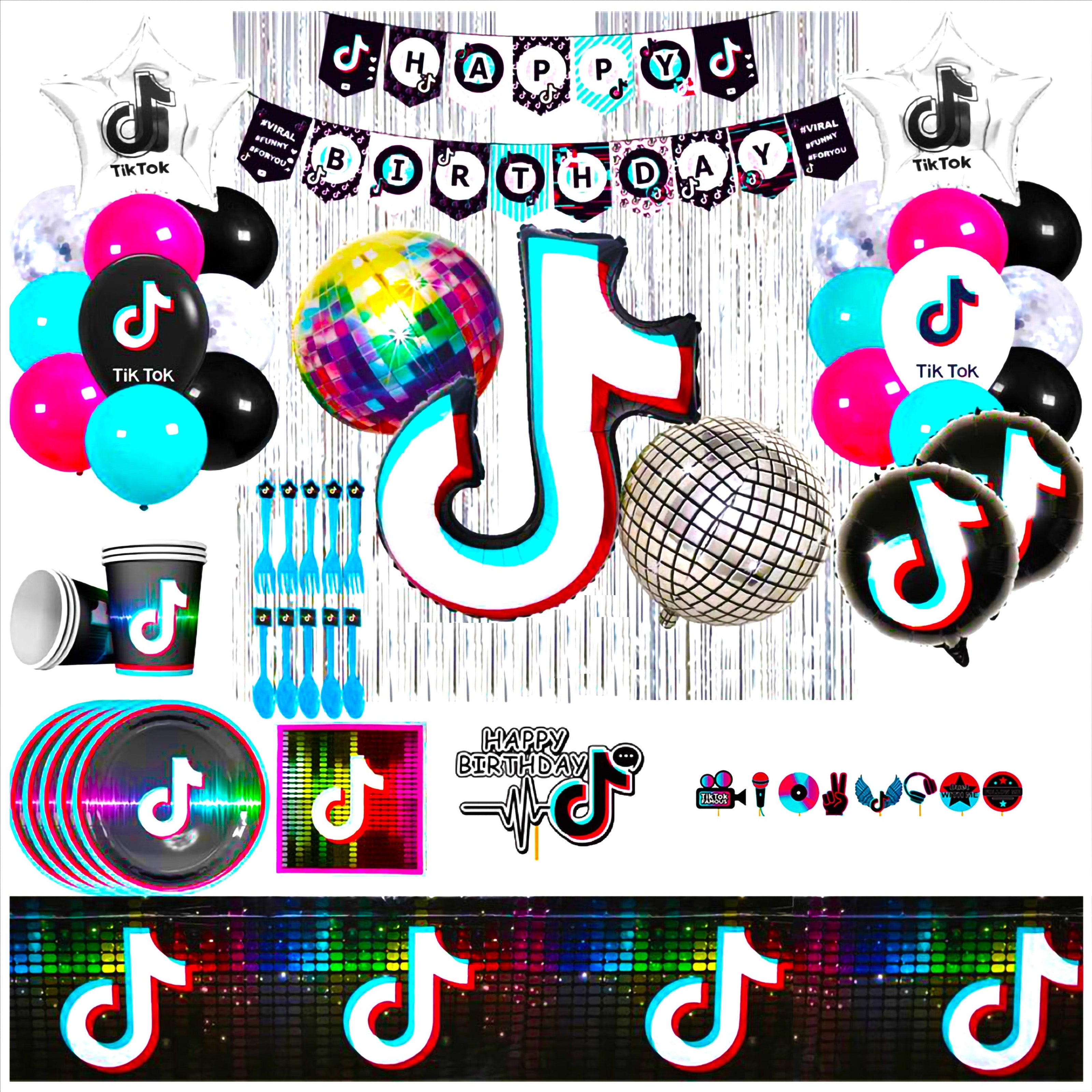 i-emporium 136 Pieces TikTok | Music Birthday Party Supplies Decorations