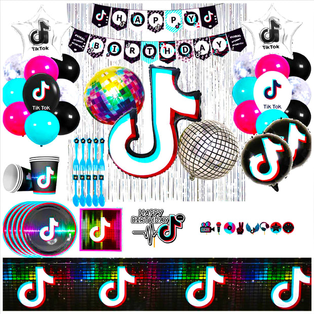 i-emporium 136 Pieces TikTok | Music Birthday Party Supplies Decorations