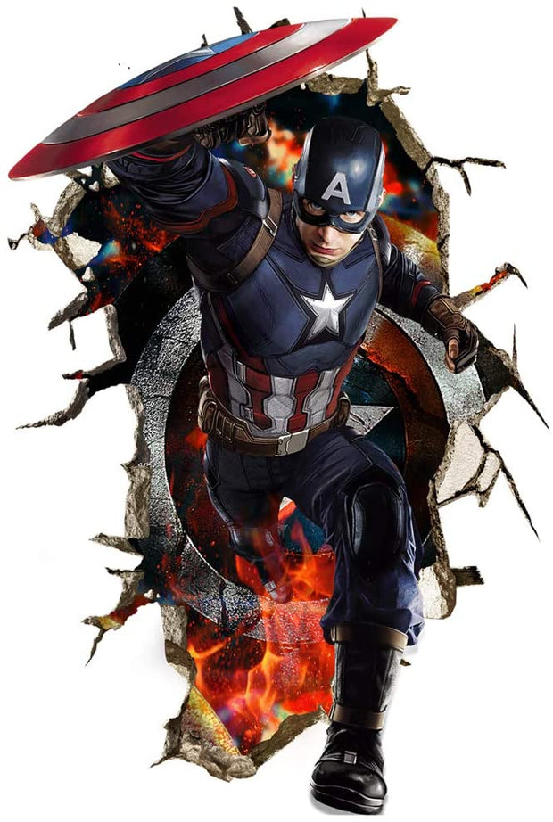 i-emporium 60x90cm - Superhero Wall Stickers 3D - Captain America - Wall Decal