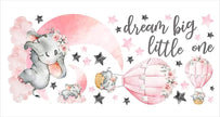 i-emporium 30X90cm | Dream Big Little One Elephant Wall Sticker Decal Pink Moon Hot Air Ball