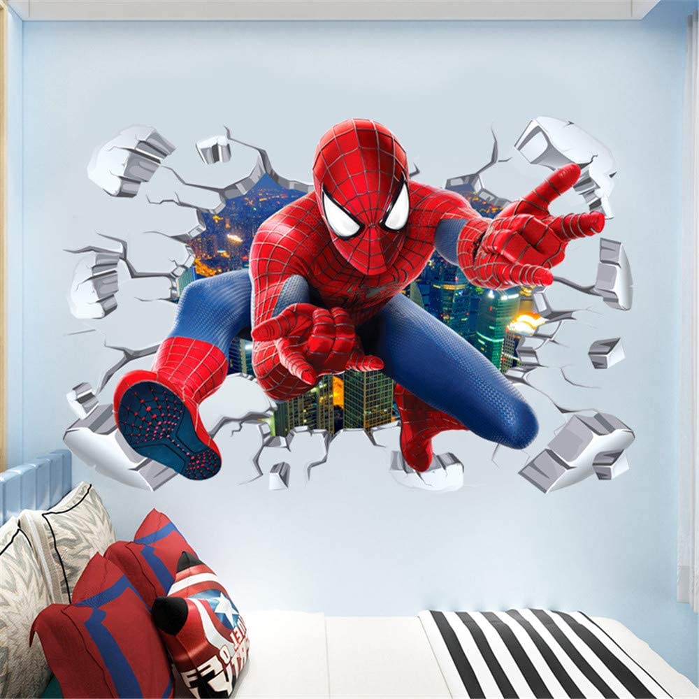 i-emporium 90x60cm | Superhero Wall Stickers | 3D Avenger Spiderman Wall Decal