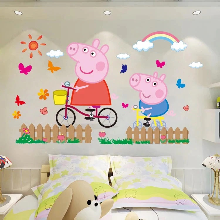 i-emporium 70x50cm - Peppa Pig Wall Stickers - Peppa and George Playtime Giant stickers