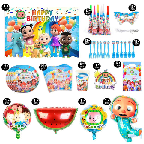 i-emporium Cocomelon Birthday Party Kit – Complete 167-Piece Set for 12 Guests