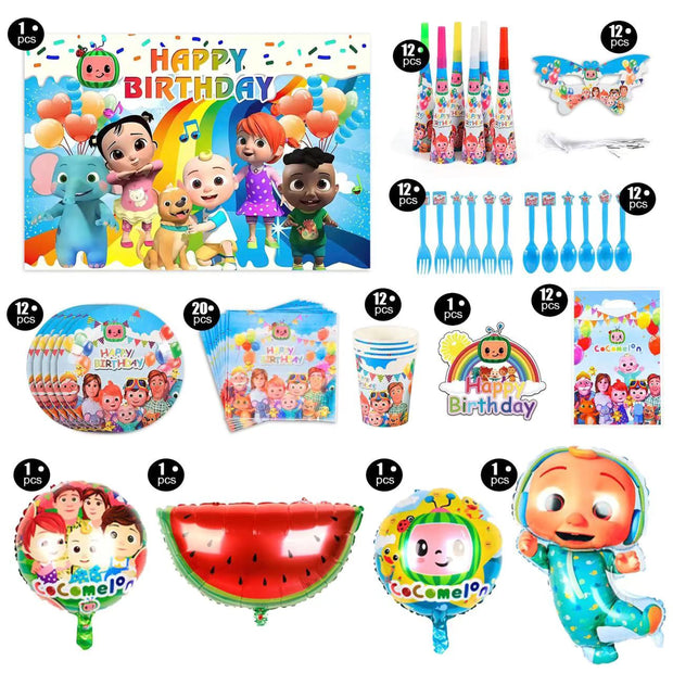 i-emporium Cocomelon Birthday Party Kit – Complete 167-Piece Set for 12 Guests