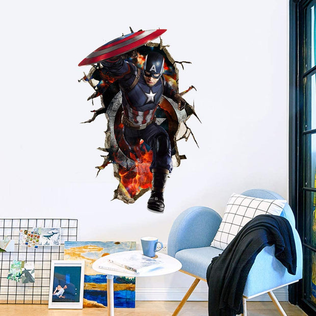i-emporium 60x90cm - Superhero Wall Stickers 3D - Captain America - Wall Decal