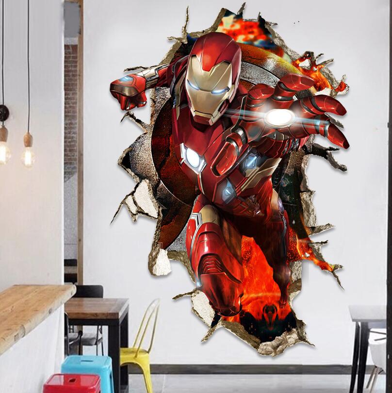 i-emporium Iron Man 3D Wall Sticker – 60x90cm Portrait Superhero Wall Decal