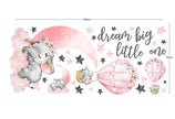i-emporium 30X90cm | Dream Big Little One Elephant Wall Sticker Decal Pink Moon Hot Air Ball