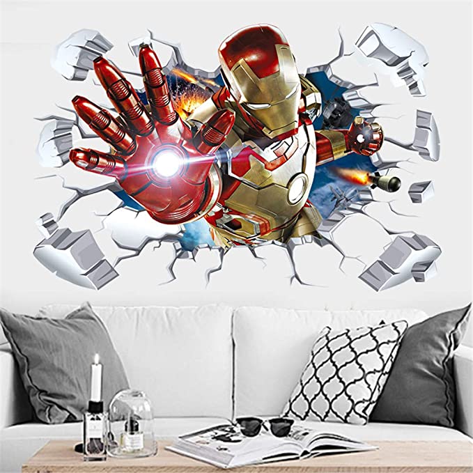i-emporium Iron Man 3D Wall Sticker – 90x60cm Landscape Superhero Wall Decal