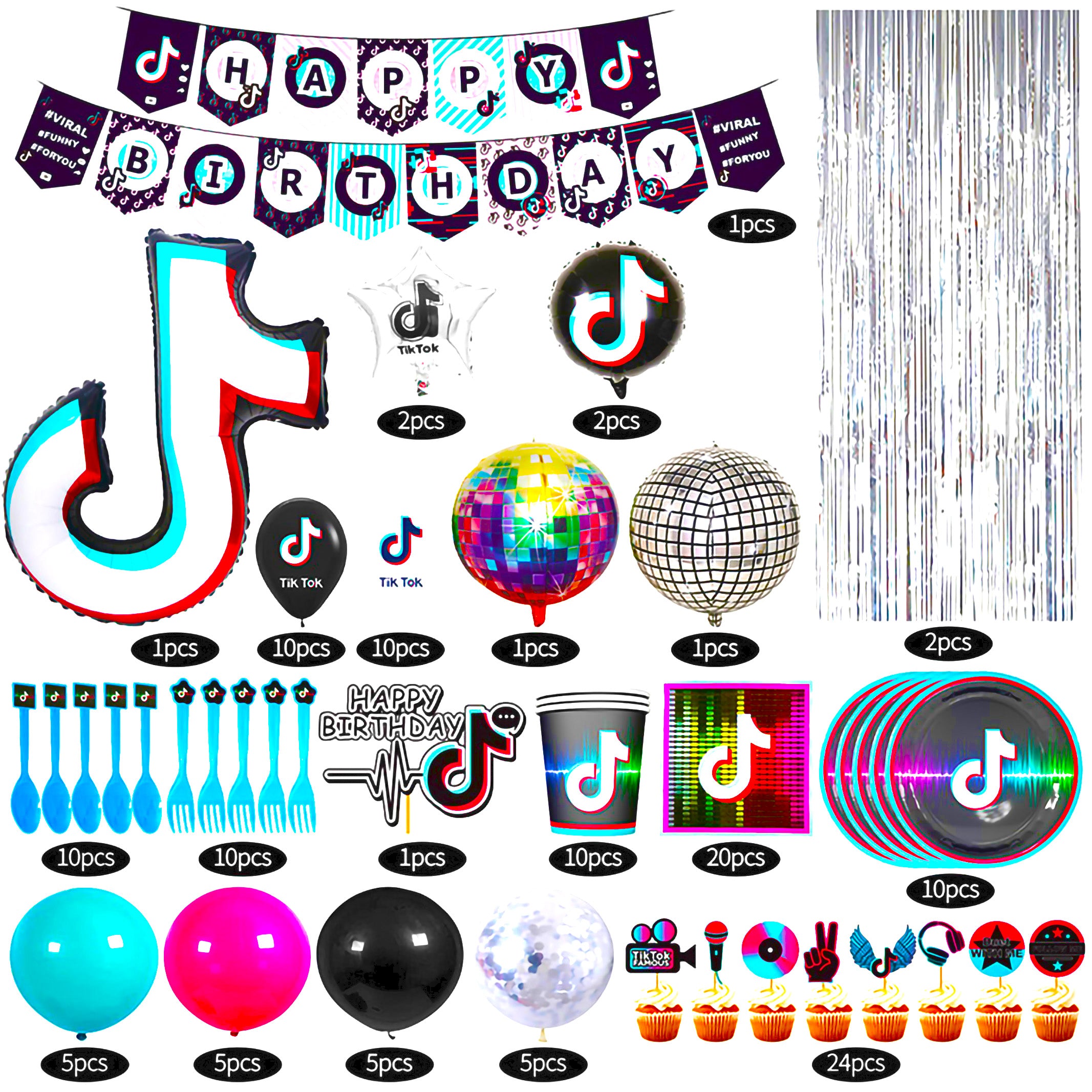 i-emporium 136 Pieces TikTok | Music Birthday Party Supplies Decorations