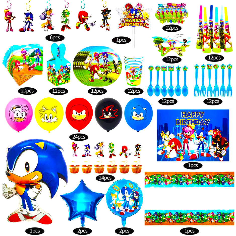 i-emporium 178 Pieces Sonic Birthday Party Supplies Decorations | Hedgehog