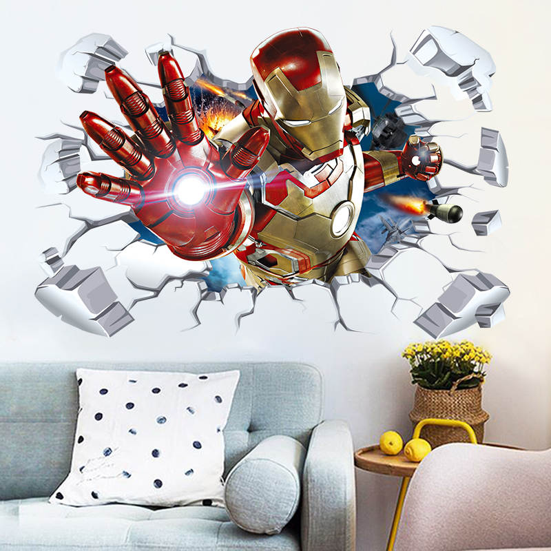 i-emporium Iron Man 3D Wall Sticker – 90x60cm Landscape Superhero Wall Decal