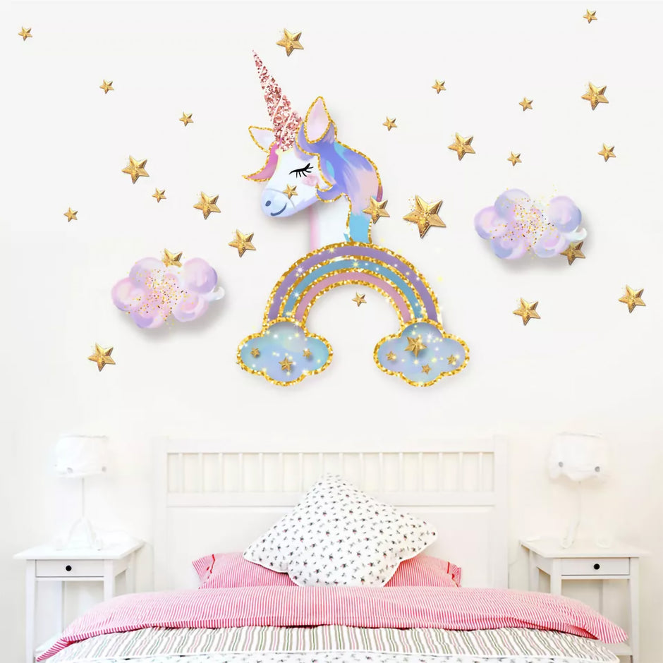 i-emporium Unicorn Rainbow Stars Wall Stickers | Wall Art | Wall Decal