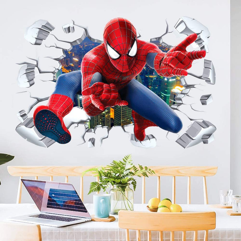 i-emporium 90x60cm | Superhero Wall Stickers | 3D Avenger Spiderman Wall Decal