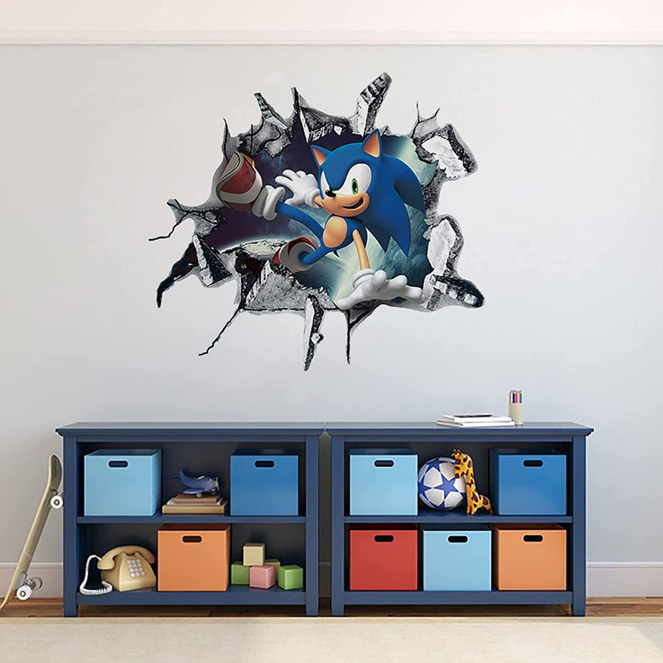 i-emporium 90x90cm - Sonic The Hedgehog Cartoon 3D Broken Wall Sticker