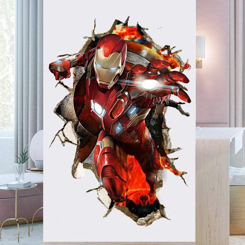 i-emporium Iron Man 3D Wall Sticker – 60x90cm Portrait Superhero Wall Decal