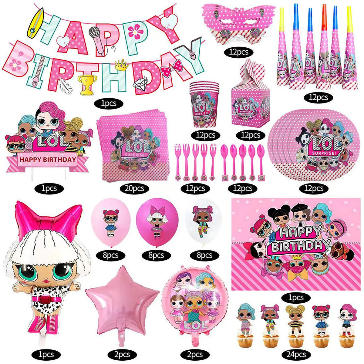 i-emporium 160 Pieces LOL Surprise Doll Birthday Party Supplies Decorations