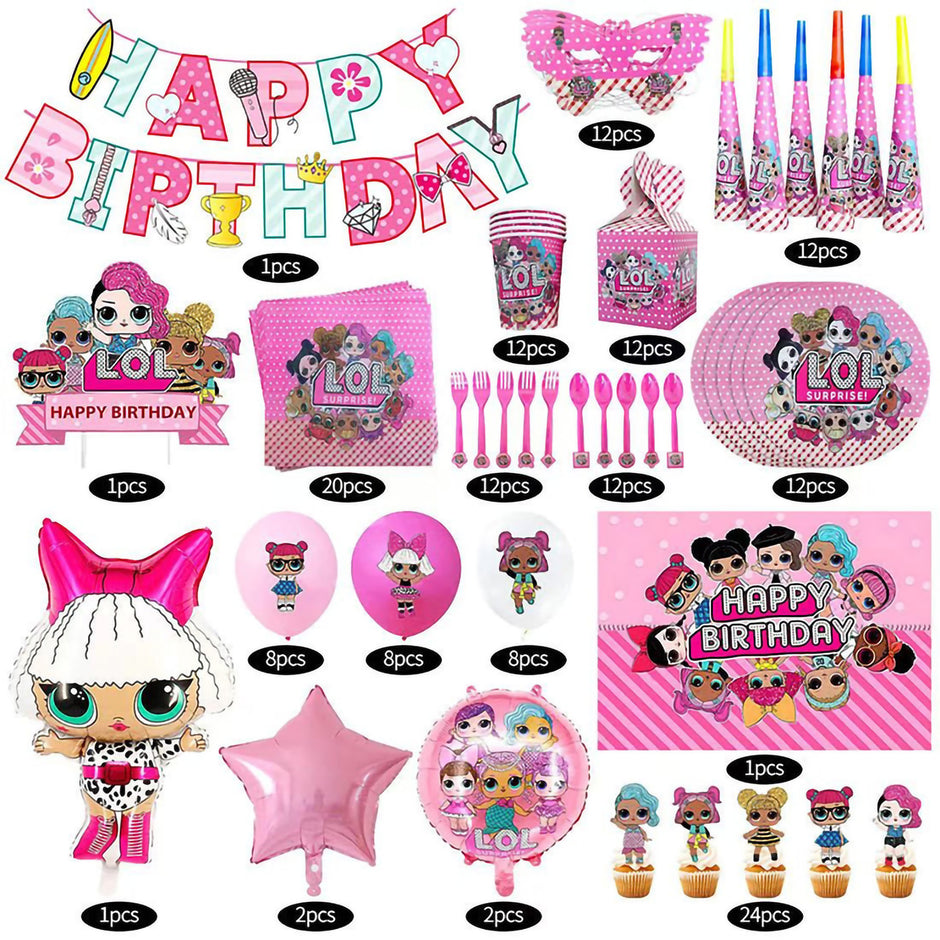 i-emporium 160 Pieces LOL Surprise Doll Birthday Party Supplies Decorations