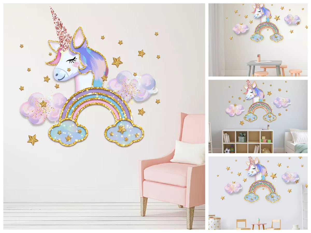 i-emporium Unicorn Rainbow Stars Wall Stickers | Wall Art | Wall Decal