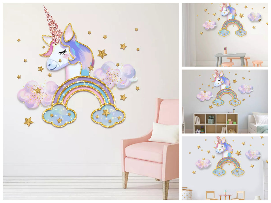 i-emporium Unicorn Rainbow Stars Wall Stickers | Wall Art | Wall Decal