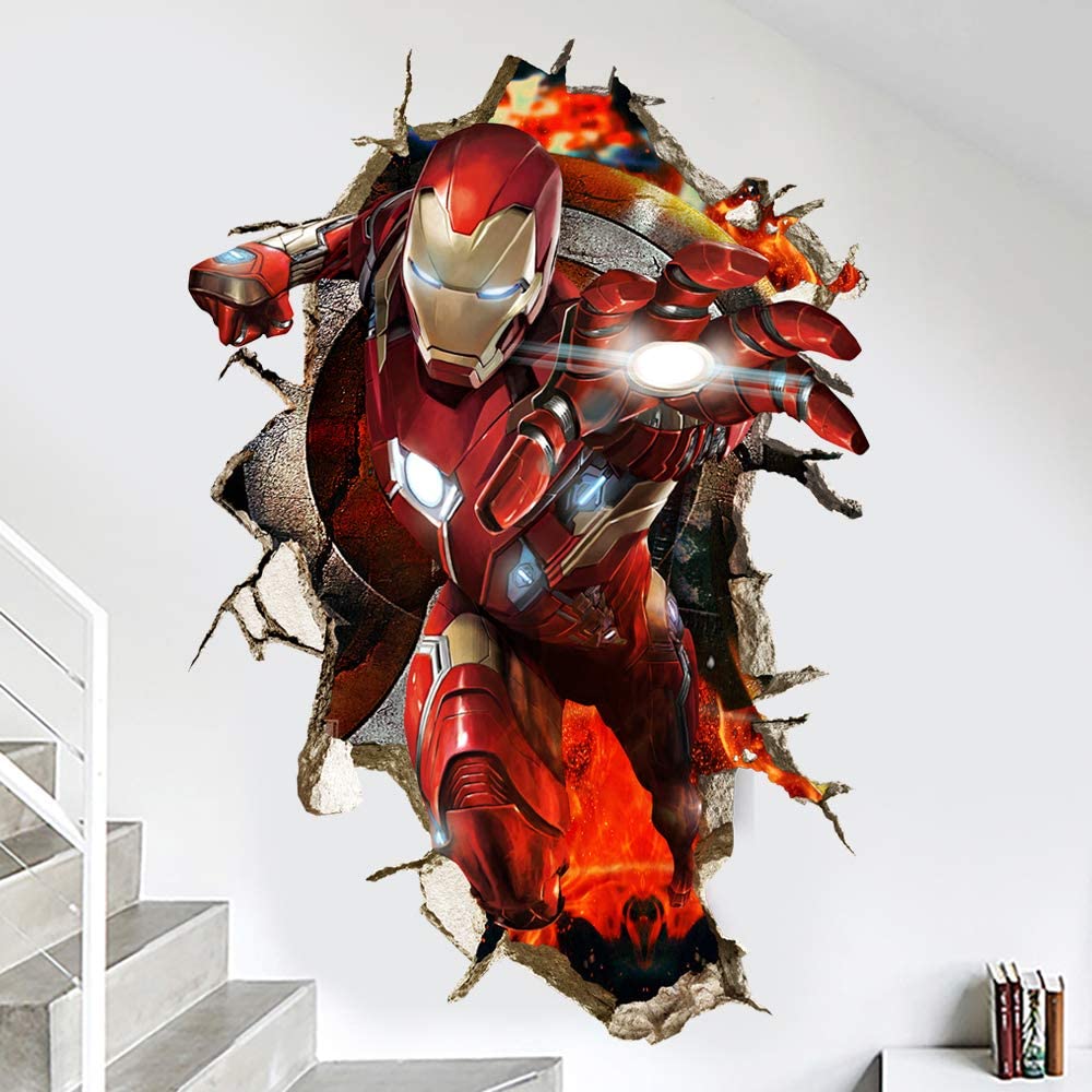 i-emporium Iron Man 3D Wall Sticker – 60x90cm Portrait Superhero Wall Decal