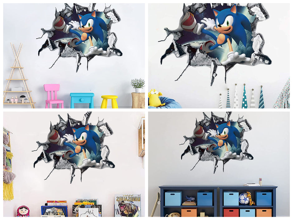 i-emporium 90x90cm - Sonic The Hedgehog Cartoon 3D Broken Wall Sticker