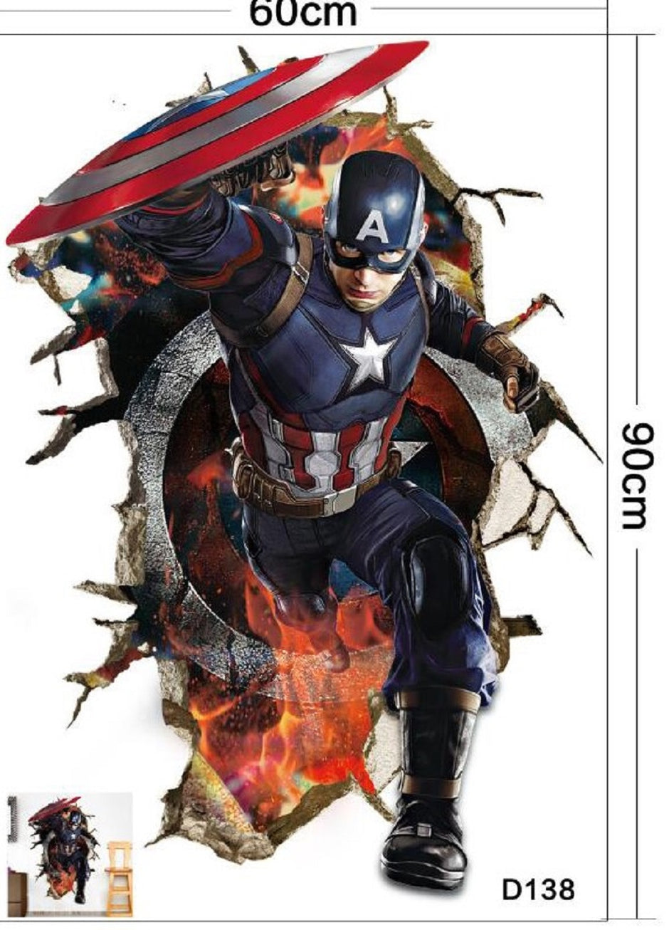 i-emporium 60x90cm - Superhero Wall Stickers 3D - Captain America - Wall Decal
