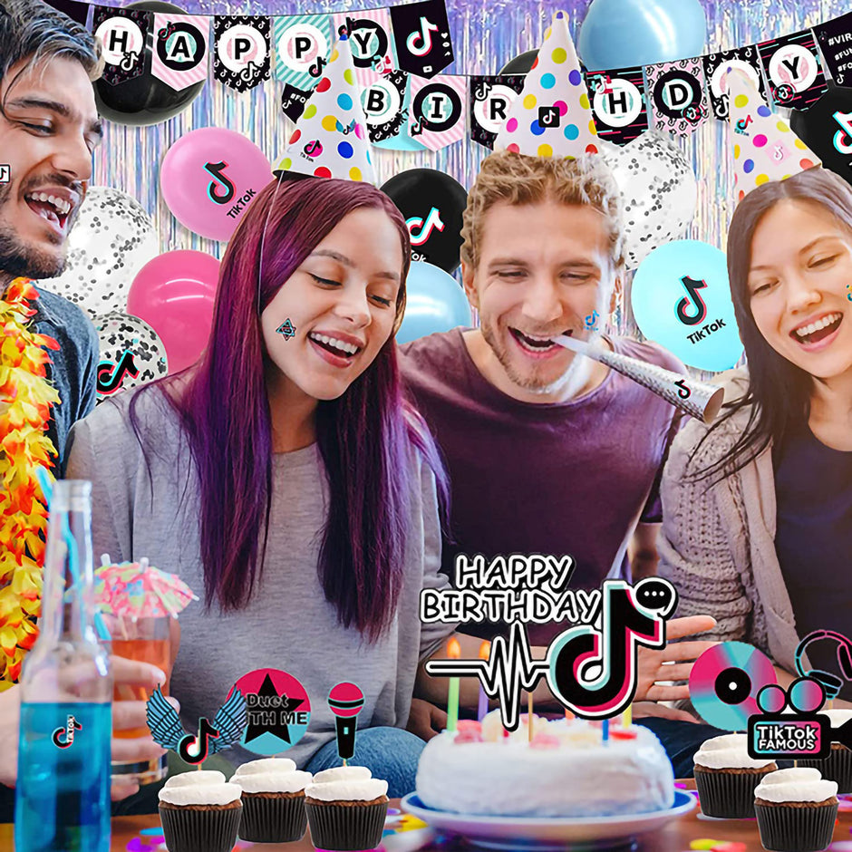 i-emporium 136 Pieces TikTok | Music Birthday Party Supplies Decorations