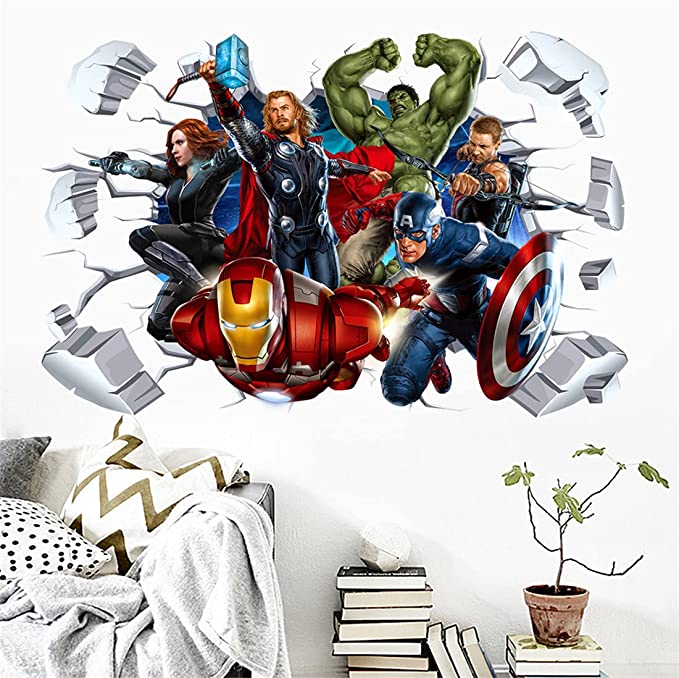 i-emporium 90x60cm - Superhero Wall Stickers 3D - Avengers Wall Decal