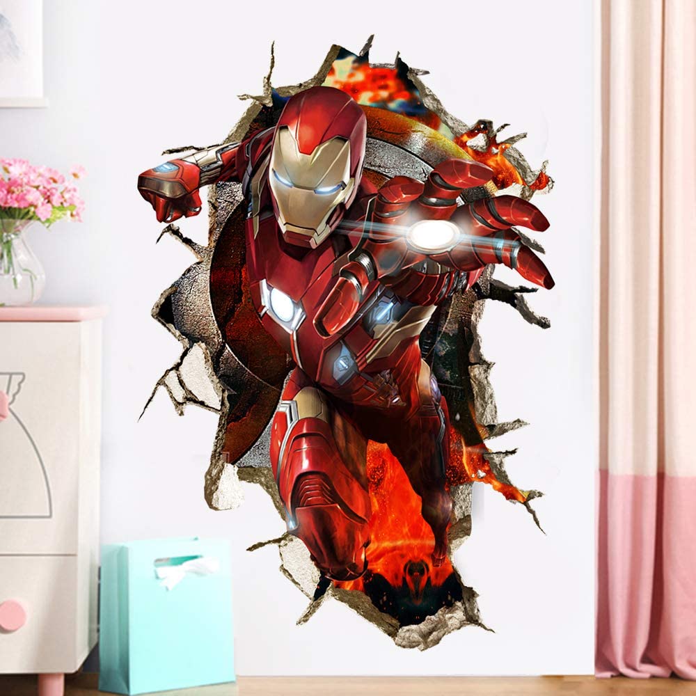 i-emporium Iron Man 3D Wall Sticker – 60x90cm Portrait Superhero Wall Decal