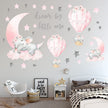 i-emporium 30X90cm | Dream Big Little One Elephant Wall Sticker Decal Pink Moon Hot Air Ball