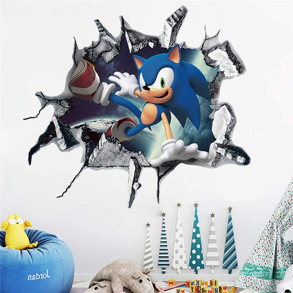 i-emporium 90x90cm - Sonic The Hedgehog Cartoon 3D Broken Wall Sticker